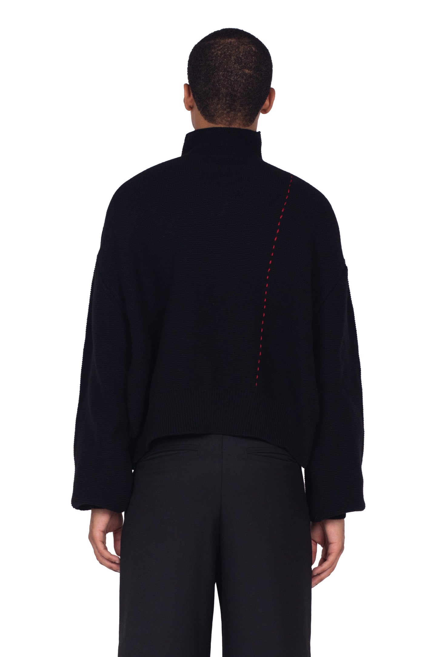 Sashiko Stitch Wool Turtleneck