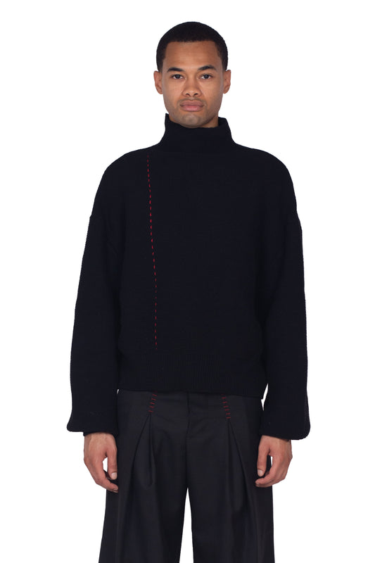 Sashiko Stitch Wool Turtleneck